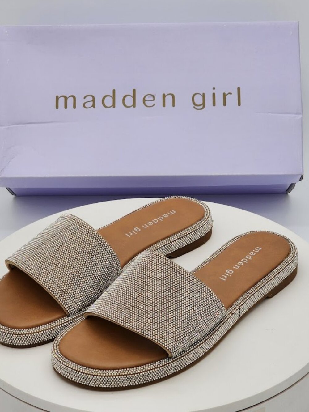 Madden Girl Addie Silver Rhinestone Slide Sandals Women’s Size 6.5 - Picture 5 of 7